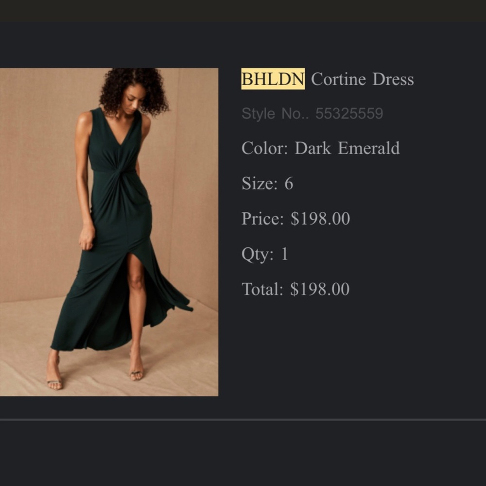 BHLDN Bridesmaid Wedding Guest Maxi Dress, Cortine Dress Dark Emerald Size 6